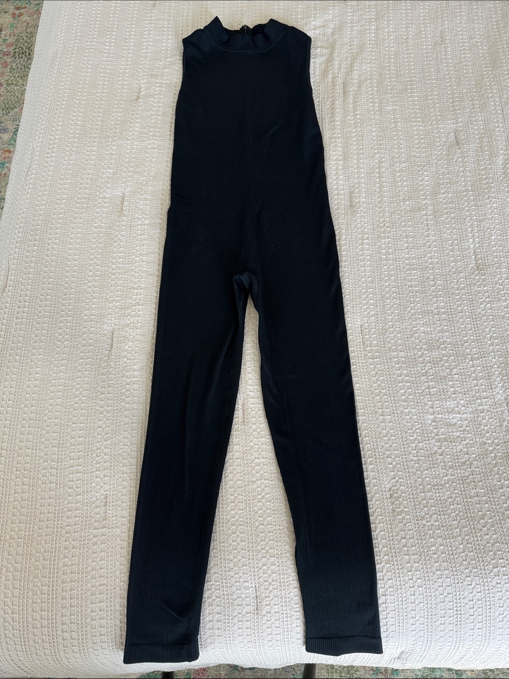 Sleek Black Sleeveless Ribbed Jumpsuit